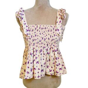 Anthropologie Jacqui E The Label Smocked Peplum Crop Babydoll Top Small